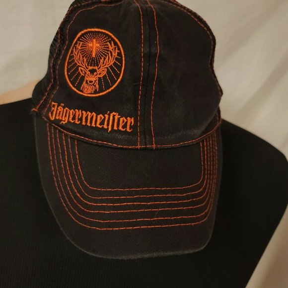 Jagermeister Logo Hat Black & Orange Off Center Trucker Style Mesh Snapback Cap - Picture 4 of 9